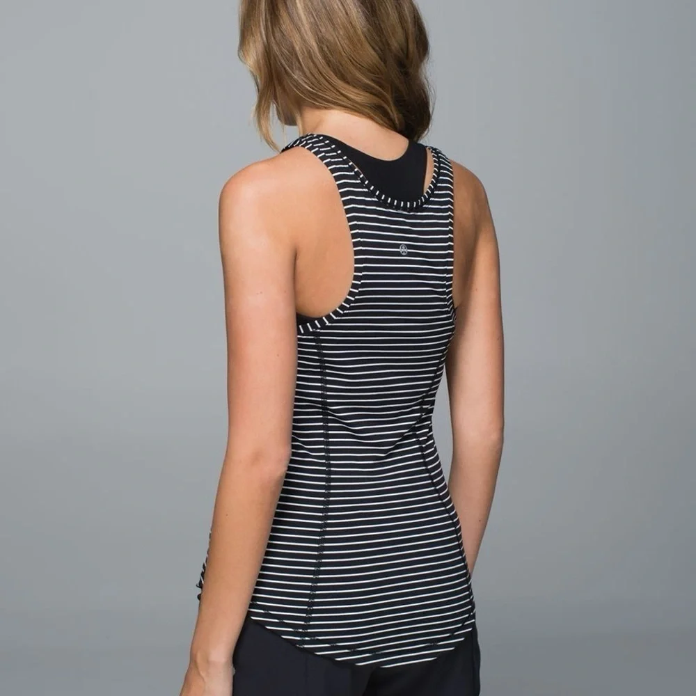 Lululemon Think Fast Tank Parallel Stripe Black White